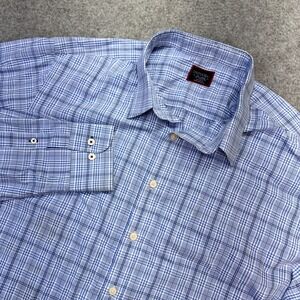 UNTUCKit Men's 2XLT Wrinkle‎ Free Cotton Button Down Shirt Blue Plaid Tall Fit